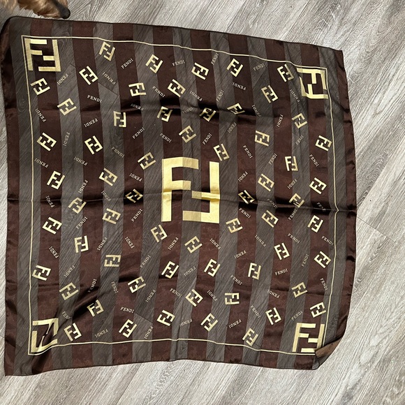 Fendi Silk Scarf in Brown and Gold - Picture 1 of 3